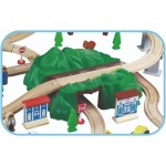 Set trenulete Mountain Rock Town cu circuit montan si tunel dublu Rail Road 100 piese din lemn